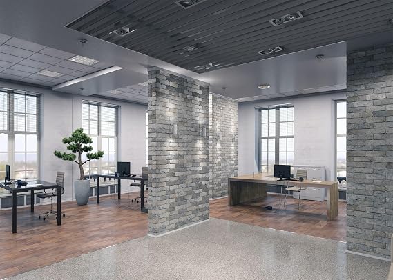 BELECO 8x6ft Fabric Modern Backdrop for Video Conference & Office Interior - Brick Wall Partition Windows Photography Background for Virtual Home Office & Live Video / Youtube Photoshoot Props