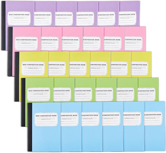 feela 30 Pack Mini Composition Notebook Bulk, Cute Pocket Composition Note Pad, Small Journal Notebooks for Students College School Supplies, 4.5" X 3.25", Narrow Ruled, 5 Pastel Colors