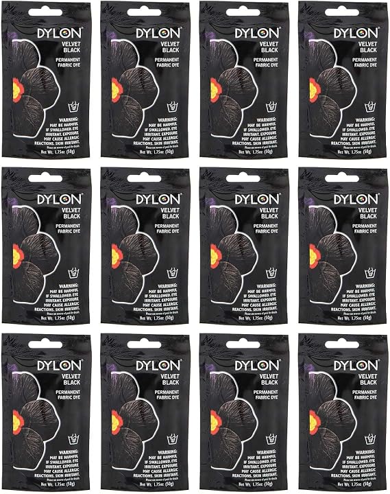 Dylon Pk Permanent Fabric Dye 1.75oz-Velvet Black, Multipack of 12, 12 Pack