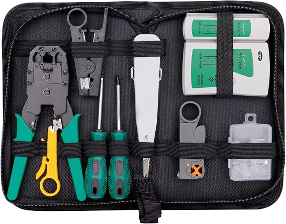 9 in 1 Network Tool Kit Professional Cat6 Rj45 Crimp Tool 8P8C Rj45 Connectors Cable Tester 2Pack Screwdriver Stripping Tool Set