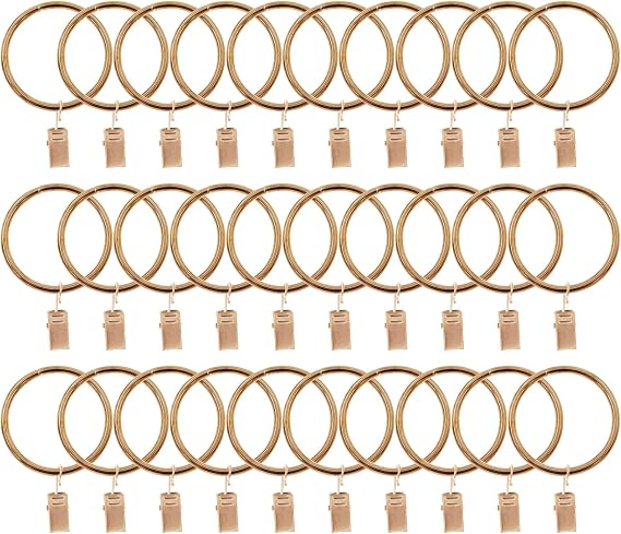 Curtain Ring with Clips,Iron Drapery Clips Hooks,TTZEZE Rustproof Curtain Clip Rings Hooks,30PCS Curtain Hooks for Curtain Rod Dia.38mm/1.5'' THK 4mm/0.16'', Rose Gold