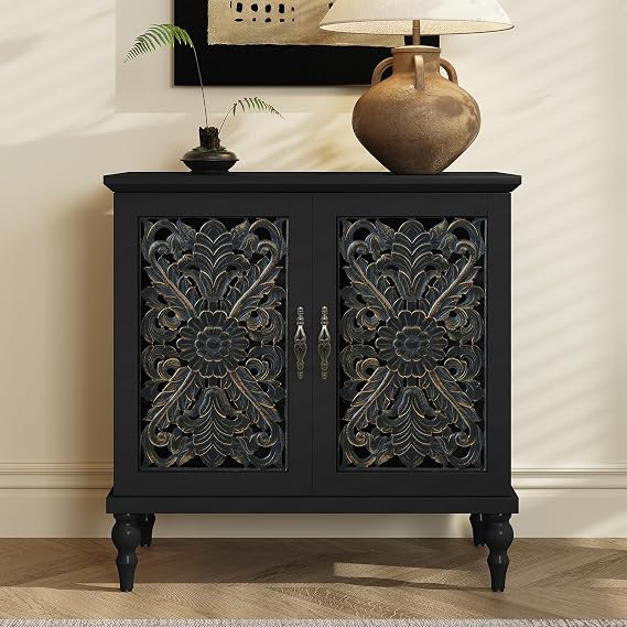 HOLTICO Sideboards for Living Room, Vintage Black Sideboard Storage Cabinet