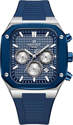 NAVIFORCE Waterproof Chronograph Sport Watch for Men, with Auto Date 24 Hours Men Quartz Wrist Watches, Colorful Silicone Band