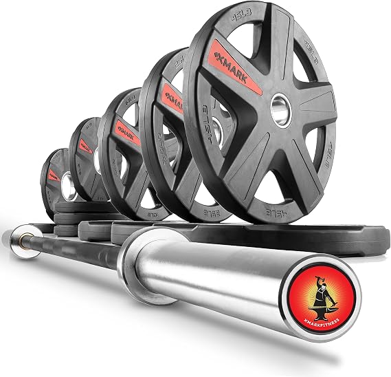 XMARK Olympic Weight Set | TEXAS STAR Weight Set Rubber-Coated Olympic Weight Set With XMARK BLACKSMITH Barbell Bar, Barbell Weight Set, Weights, Barbell