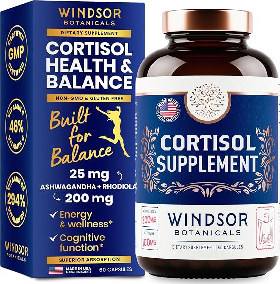 15-IN-1 Cortisol Supplements for Women & Men - Cortisol Reducer, Manager with Ashwagandha, Acerola, L-Tyrosine, Vitamin C, B6 - Mood, Stress Relief, Restful Sleep Support - 60 Capsules, 60-Day Supply