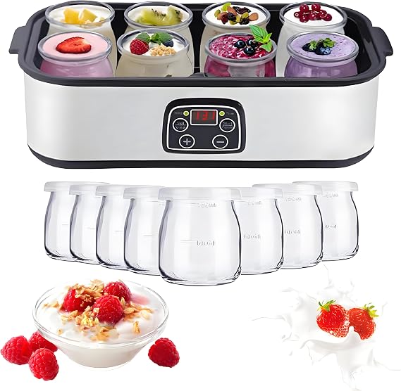 Yogurt Maker Machine with 8 Glass Jars, 1400ML Adjust Temp, 48H Timer