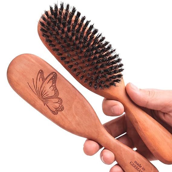 Boar Bristle Hair Brush, Fine & Thinning Hair, Pear Wood, Made in Germany | 100% wild boar bristle distributes natural oils for shine, gentle on fine or thinning hair. Pear wood, made in Germany.