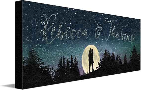 Personal-Prints | Personalized Written in the Stars Custom Wall Art | Personalized with Names in the Sky | Unique Wedding, Anniversary, Valentines Day, or Romantic Gift (10"x30" Stretched Canvas)
