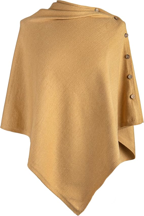 DEMDACO Women's Side Button Fashion Pullover Poncho Shawl Wrap Polyester Orange One Size Fits Most