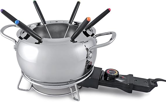 Swissmar Mont Brule Electric Fondue Set, 9-Piece, 2.1 Quart, Stainless