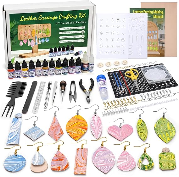 Leather Crafting Kit Leather Earrings Making Kit with Step-by-Step Tutorial | Leather Working Kit with Tools Supplies, Leather Tooling Kit for Earrings Craft DIY Making, Leather Kits for Adults Beginners