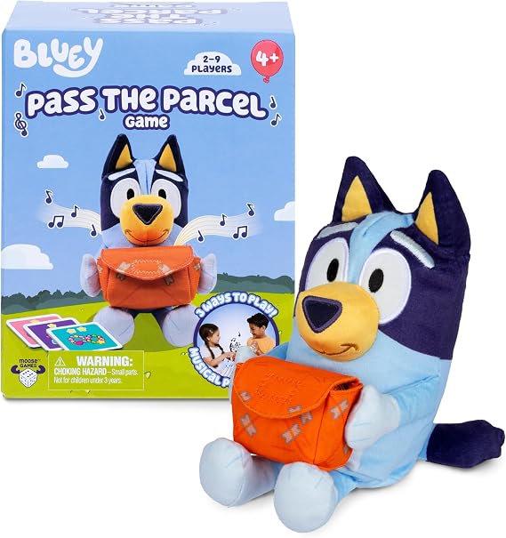 Bluey Pass the Parcel Musical Game, Soft 8" (20cm) Plush, Game for Kids