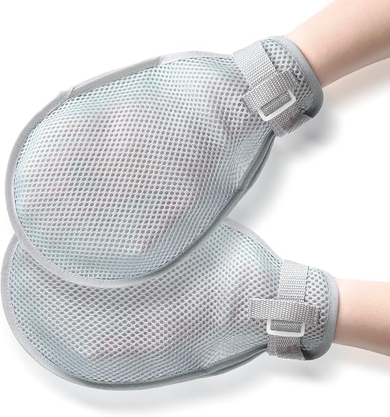 lefeke Medical Restraint Gloves - 2Pcs, Hand Protective Gloves for Dementia Patients or Elderly, Autistic Child, Bed Restraints Mitts, Limb Holder, Movement Limited Ties for Hands (Gray)