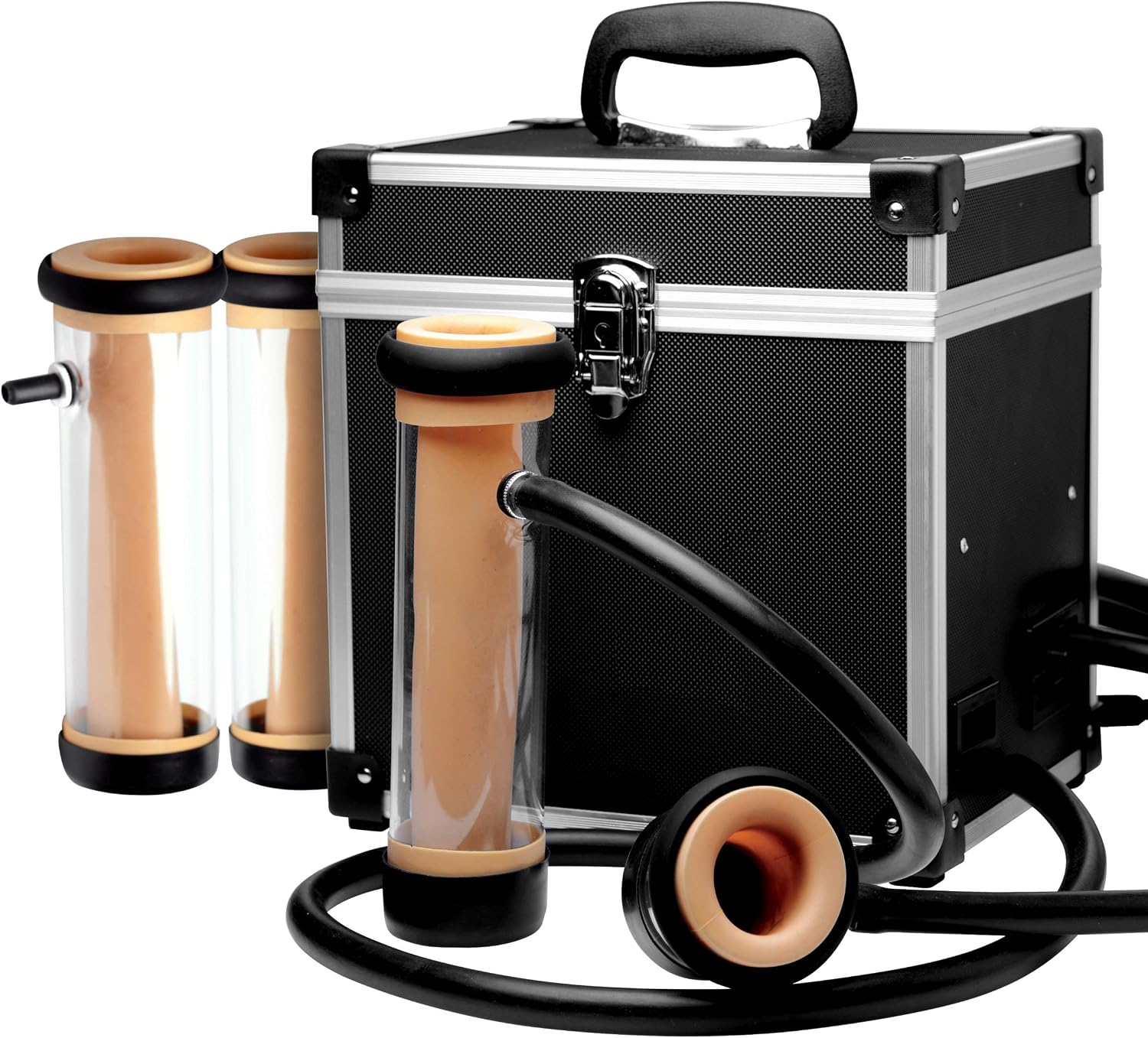 The Super Milker Automatic Deluxe Stroker Machine for Men and Adult Couples, Auto Stroking and Milking Pleasure Device, Customizable Intensity, Durable Discreet Case, 4 Cylinders, 1 Set