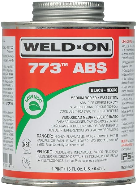Weld-On 10244 773 ABS Solvent Cement, Black, 1 Pint
