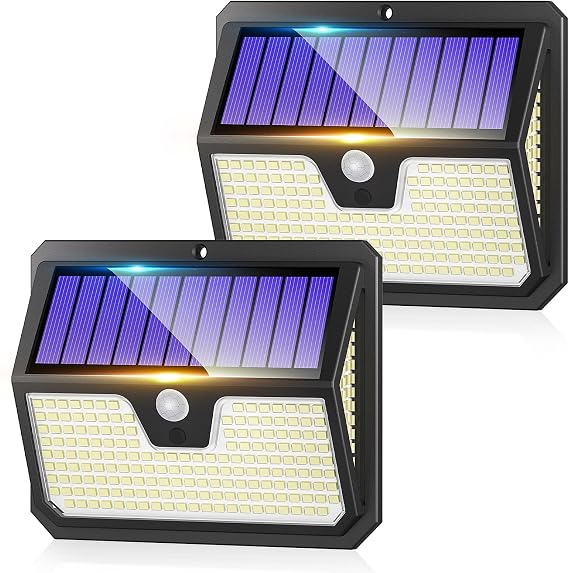 Outdoor Solar Lights, 238 LED Solar Security Lights and 3 Modes Motion Sensor 270° Wide Angle Solar Powered Lights IP65 Waterproof Solar Wall Light for Front Door, Yard, Garage, Garden (2 Pack) [Energy Class A+++]