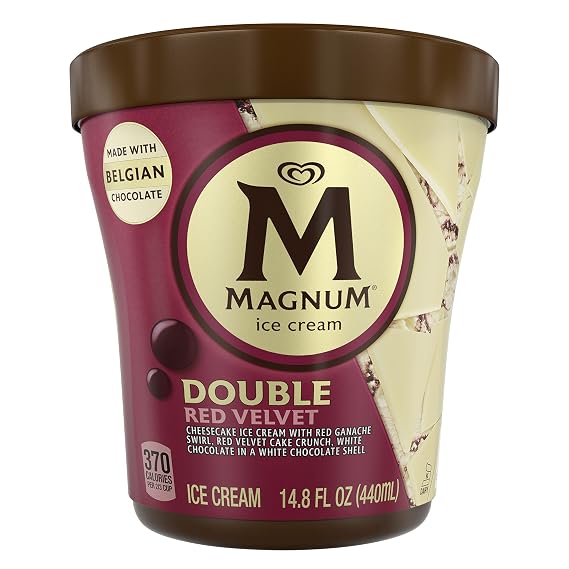 Magnum Ice Cream Tub For an Indulgent Frozen Treat Double Red Velvet Made with Belgian Chocolate 14.8 oz