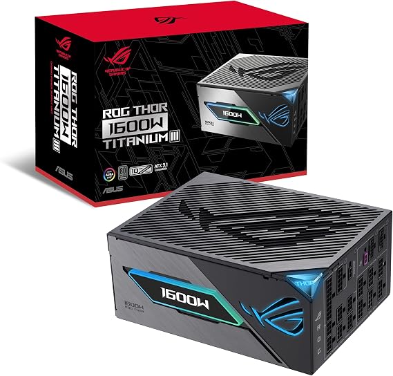 ASUS ROG Thor 1600W Titanium III Power Supply (80 Plus Titanium Certified, ATX 3.1, GaN MOSFET, Intelligent Voltage Stabilizer, Magnetic OLED Display, Turbo Mode, )