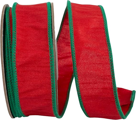 Ribbon - Dupioni Delight Christmas Wired Edge, Red/Green, 1-1/2 Inch, 10 Yards