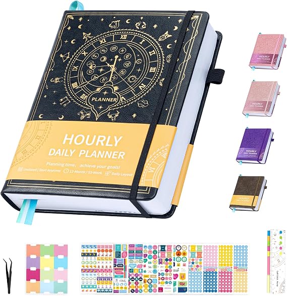 Undated 12 Month Planner Hardcover (5.5x8.5") - Weekly & Monthly Academic Life Organizer, Productivity Journal, Thick Paper, Sticker, Bookmark, Pen Loop(BLack)