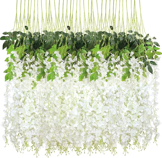 CEWOR 36 Pack Wisteria Hanging Flowers, 3.7 Feet Wisteria Flower Garland Fake Artificial Flower Vines for Wedding Arch Party Home Greenery Wall Decor (White)