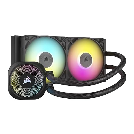 CORSAIR iCUE Link Titan 240 RX RGB Liquid CPU Cooler 240mm AIO Low-Noise FlowDrive Cooling Engine Intel LGA 1851/1700, AMD AM5/AM4 2X RX120 RGB Fans iCUE Link System Hub Included Black