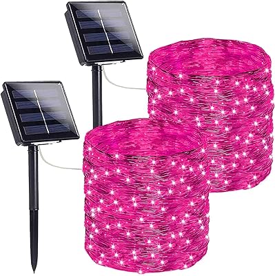 Extra-Long 144FT Solar String Lights for Outside, 2 Pack 400LED Solar Christmas Lights Outdoor, Waterproof Copper Wire with 8 Modes Twinkle Fairy Lights for Tree Garden Party Xmas Decor Pink