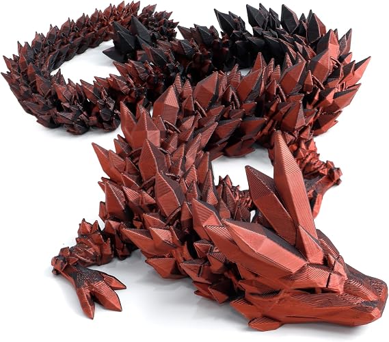 3D Printed Dragon, Laser Black Red Crystal 3D Printed Dragon Large for Fantasy Collectors and Imaginative Play, Flexible Poseable Figure for Home Office Decoration Display and Relax