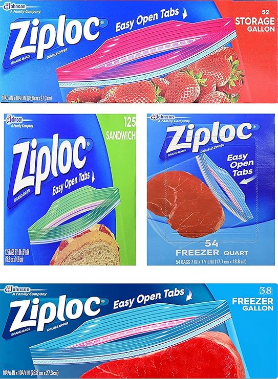 Variety Pack 54 Freezer Quart Bags, 38 Freezer Gallon Bags, 125 Sandwich Bags, 52 Storage Bags Reusable Plastic Bags with Zipper Closure, Red, Green, Blue