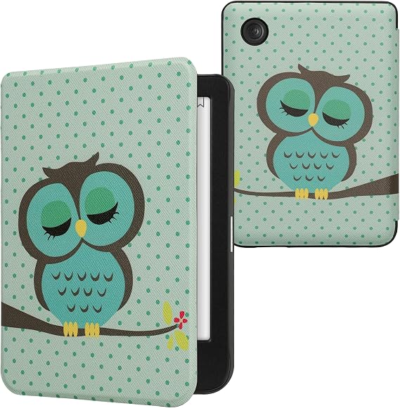 kwmobile Cover for Kobo Clara BW/Colour Case - eReader Cover with auto sleep funktion - Sleeping Owl with Turquoise/Brown/Mint