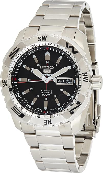 Seiko Sports 5 Black Dial Stainless Steel Mens Watch SNZJ05