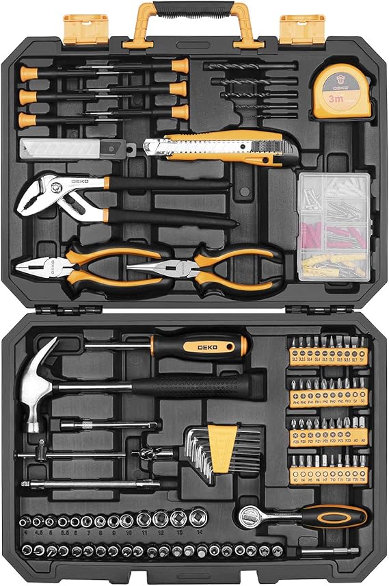 DEKO 196 Piece Home Tool Set, Tool Set, Home Use, Do-it-your-self, DIY Set, Work Tool Set, Furniture Assembly, Home Maintenance, Repair Tool Set, Convenient Storage Case Included