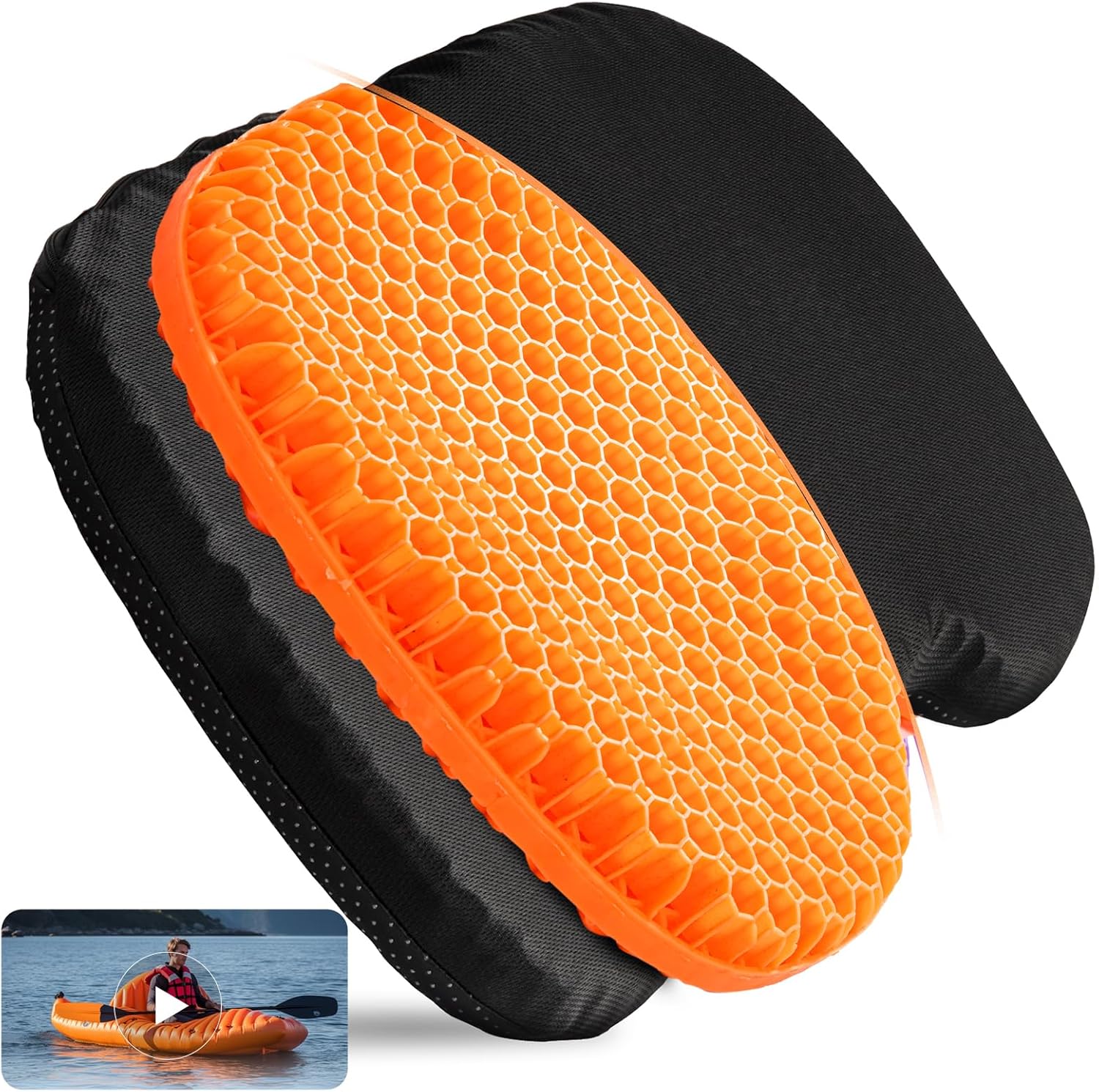 Large Kayak Seat Cushion, Anti-Slip Boat Cushion, Gel Seat Cushion, Waterproof Kayak Gel Seat Cushion, Coccyx Sciatica Pain Relief, Kayak Accessories for Fishing, Rowing Stadium Pad, Egg Seat Cushion