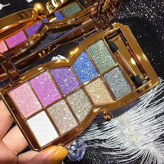 Glitter Eyeshadow Palette, 10 Colors Sparkle Shimmer & Matte Eye Shadow Highly Pigmented Waterproof Long Lasting Makeup Set (Color 1)