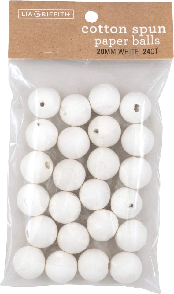 Lia Griffith Cotton Spun Paper Balls, White, 20mm, 24 Count