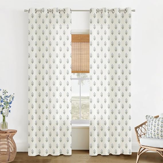 Lino Rosa Blue Green Plaid Floral Curtains
