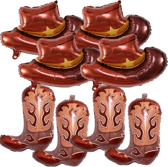 Western Cowboy Balloons 8PCS Cowgirl Hat Boot Foil Balloons Party Decor