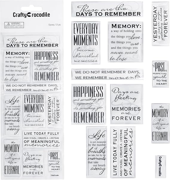 CraftyCrocodile Memories Love Quotes Epoxy Stickers - Clear & Black Memorial Family Themed in Loving Memory Stickers for Anniversary Wedding Scrapbook