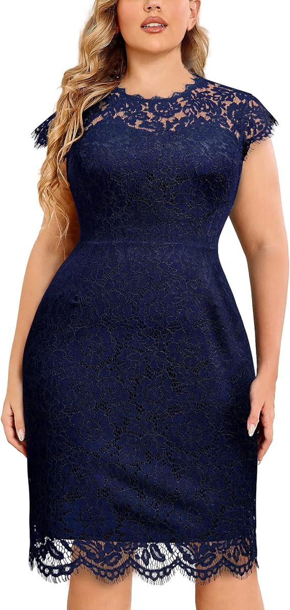 Miusol Women's Retro Lace Sleeveless Plus Size Formal Evening Prom Dress