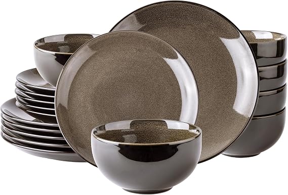 LERATIO Ceramic Dinnerware Sets for 6,18Pcs Stoneware Plates and Bowls Set | Handmade Reactive Glaze Ceramic Dishes Set,Oven & Microwave,Dishwasher Safe,Scratch Resistant