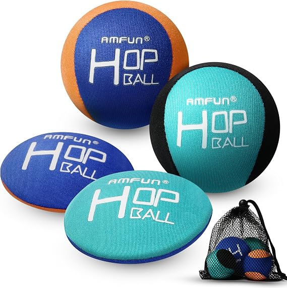 Pool Skimming Toys, 4PCS Soft Quick-Dry Jumping Balls with Storage Net Bag, Beach Swimming Outdoor Sports Game Accessories