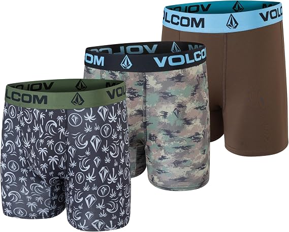 Volcom Mens Boxer Briefs 3 Pack Poly Spandex Performance FLY-LESS Support Boxer Briefs Underwear