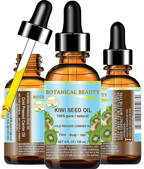 Botanical Beauty KIWI SEED OIL. 100% Pure Natural Undiluted Virgin Cold Pressed Carrier Oil for Face, Skin, Body, Hair, Nail Care (4 Fl Oz)