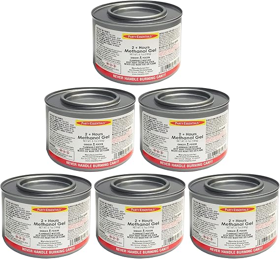 Party Essentials Chafing Dish Jelled Methanol Warming Fuel, 6-Pack, Silver