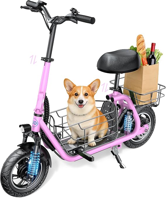 Gyroor C1Pro Adult Electric Scooter with Removable Seat - 12" Pneumatic Tires & Dual Suspension for a Smooth Ride, Foldable Commuter Scooter for Urban Travel and Daily Errands (Pink)