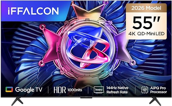 iFFALCON 55U95A 55 İnç Smart TV 4K QD-Mini LED Yüksek Parlaklık HDR 10+ Gaming Google TV, 144Hz Doğal Yenileme Hızı, ONKYO 2.1 Hi-Fi, Dolby Vision Atmos, MEMC, AI Modu, Game Master (2026 Modeli) [Enerji Sınıfı F]