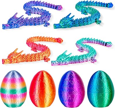 4Pcs 3D Printed Dragon Eggs Mini Dragon Eggs with 8.86inch Dragon Inside 3D Printed Toys Dragon Toys for Kid & Adults, Easter Home Decor, 4Pack1