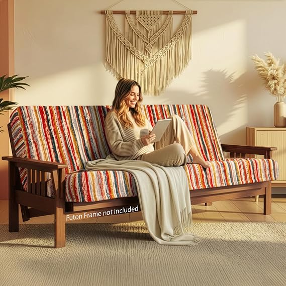 Matini Home Memory Foam Futon Mattress, Foldout Couch Futon Mattress - 54x74 Full Size (Brushstroke Ikat) Comfortable and Heavy Duty Sofa Bed, Thick Corded Cushion for All (Frame NOT Included)