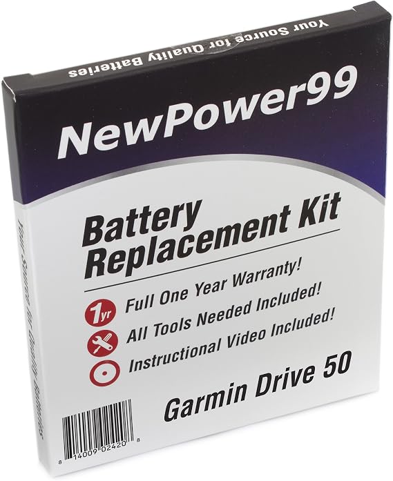 Battery Kit for Garmin Drive 50, 50LM, 50LMT with Video Instructions, Tools, and Extended Life Battery from