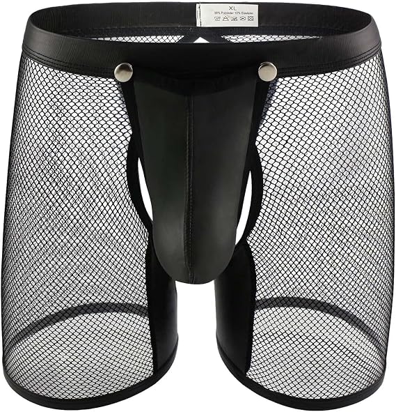Thatrich Men's See Through Sexy Underwear Mesh Up Boxer Briefs Low Rise Breathable Panties Lounge Underwear All Day Comfy